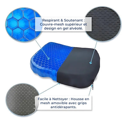 ConfortGel Coussin Orthopédique en Gel | Soulagement de la Pression - Douleur au Coccyx - Soutien Lombaire - Pour Bureau - Voiture - Fauteuil Roulant